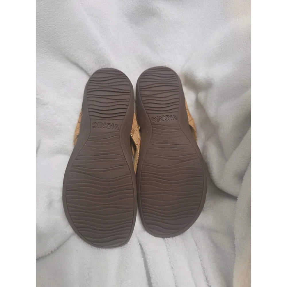 Vionic Mona Tan Cork Orthotic Flip Flop Sandals Womens 7 Arch Support VW5235